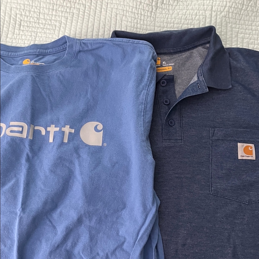 Two Carhartt shirts.  One polo shirt and one t shirt